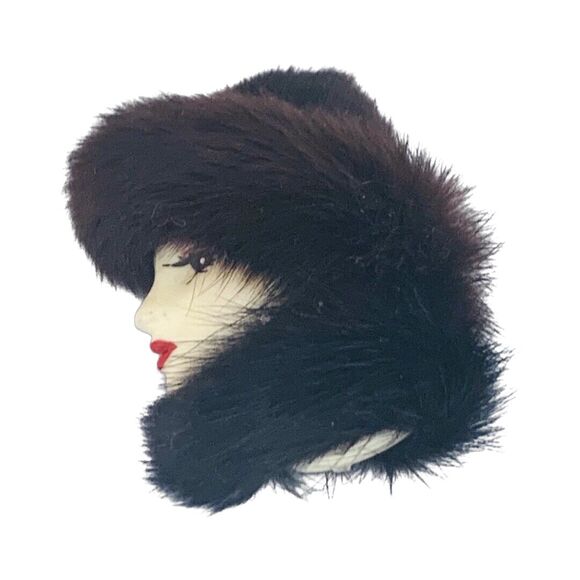 Flapper Lady Brooch Pin 2.5" Mink Fur Art Deco Beautiful Unique - Picture 4 of 11
